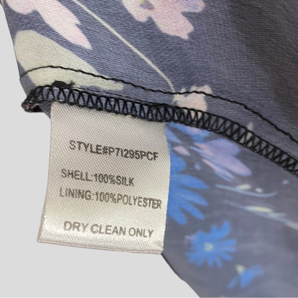 Parker Black + Multicolor Floral Silk Ruffle Trim Tie Neck Dress - Picture 6 of 8